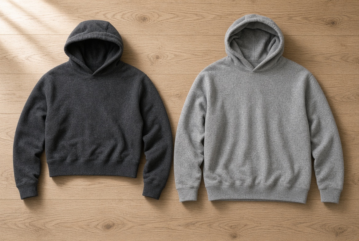 cropped hoodie vs regular hoodie flat lay comparison